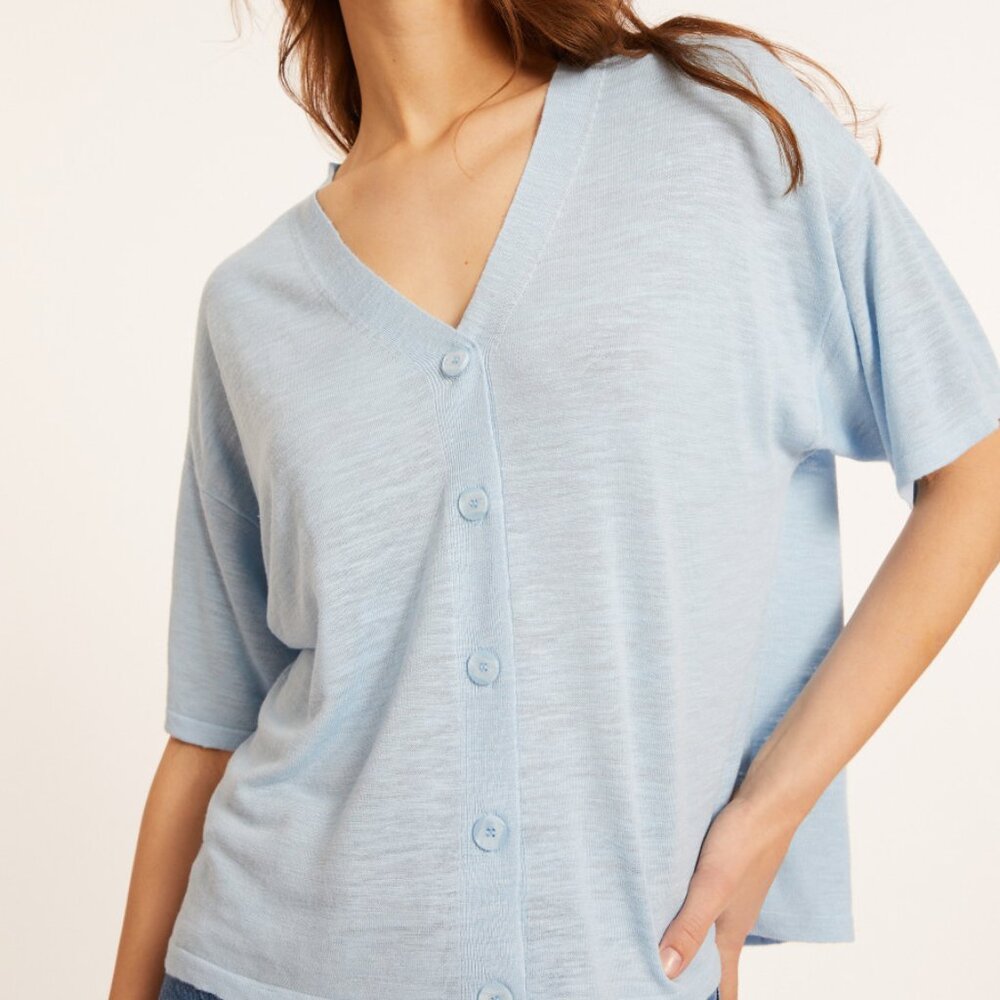 J. Jill Cardigan Linen Blend Chambray Blue  SIZE Medium NEW